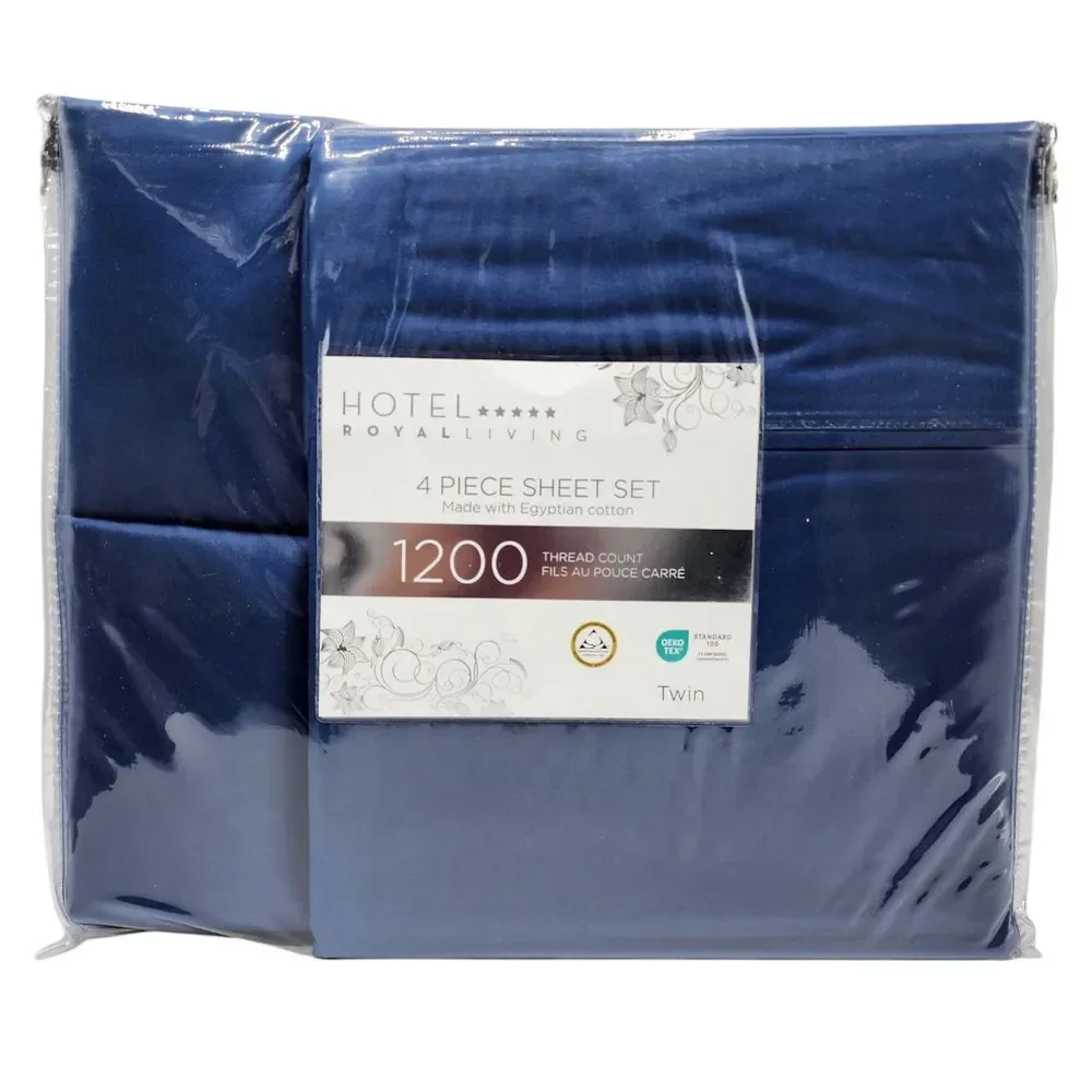 Hotel Royal Living Twin Navy Blue Sheet Set x4 1200 Thread Count Egyptian Cotton